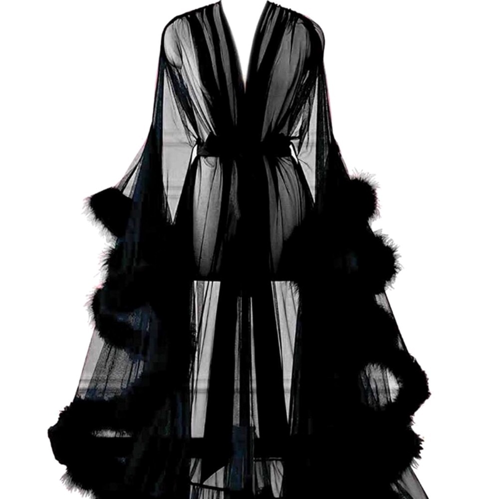 ELEGANT FEATHER SHEER ROBE